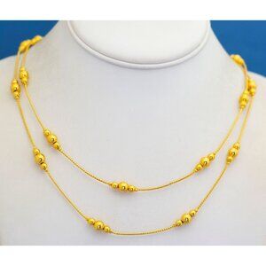 22 inch, Vintage Gold Tone Triple Beads Multistrand Necklace by Avon - M28